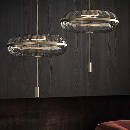 Suspension design post-moderne ovale effet ondulation verre pour salle à manger loft — LZ4X9P
