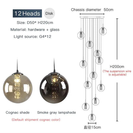 Lustre suspension boule de verre spirale style nordique pour duplex G4 — LZ4X9M