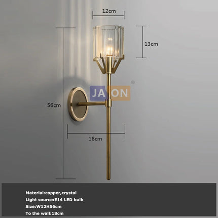 Applique murale rétro en cuivre ornée de cristal classique — LZ4X9T2