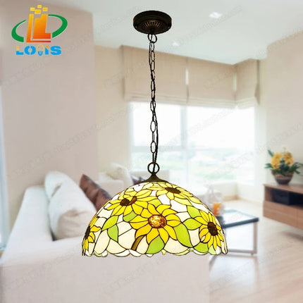 Lustre suspension en verre Tiffany à motifs tournesols — LZ4X9P2