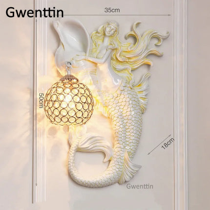 Applique murale sirène en résine européenne avec éclairage LED décoratif — LZ7XQ2