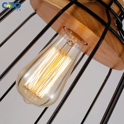 Suspension vintage en fer et bois pour éclairage intérieur — LZ7D9X