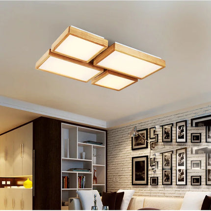plafonnier led carré en bois grain de bois style nordique