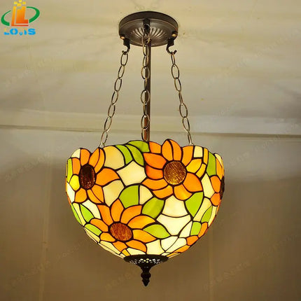 Lustre suspension tournesols en verre style Tiffany rétro — LZ7D9X