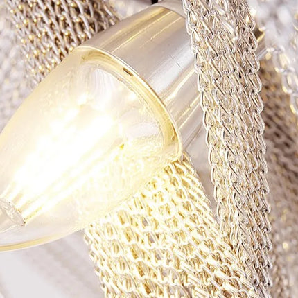 lustre suspendu à pompon en aluminium argenté avec éclairage led