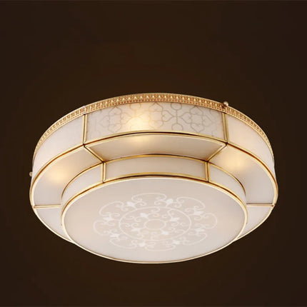 Plafonnier rond vintage en métal et verre cuivré — LZ4X9P2