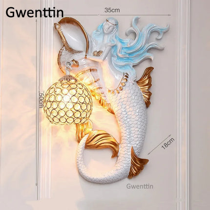 Applique murale sirène en résine européenne avec éclairage LED décoratif — LZ7XQ2