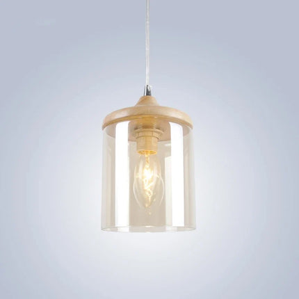 Suspension abat-jour simple en verre et bois — LZ4X9P