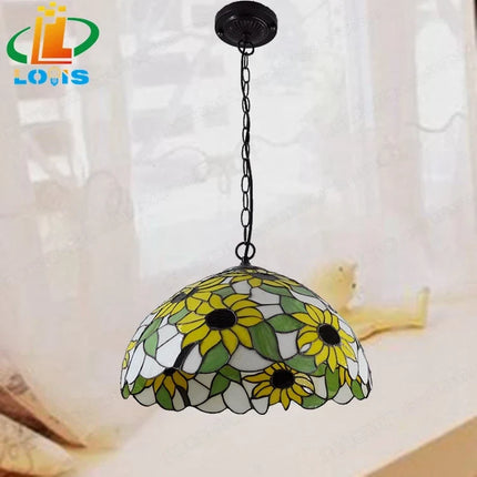 Lustre suspension en verre Tiffany à motifs tournesols — LZ4X9P2