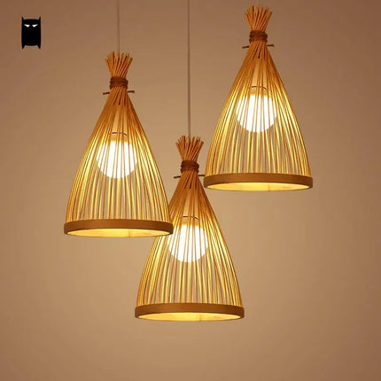 Bambou osier rotin Cage Suspension Luminaire asiatique chinois créatif Style japonais lampe Suspension Luminaire Sushi Restaurant