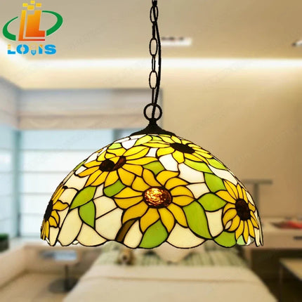 Lustre suspension en verre Tiffany à motifs tournesols — LZ4X9P2