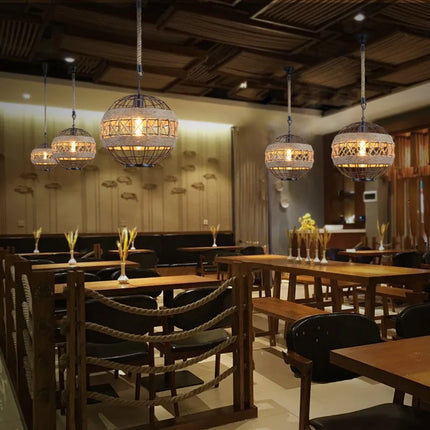 Lustre suspension rétro en corde de chanvre pour café et bar — LZ4X9M