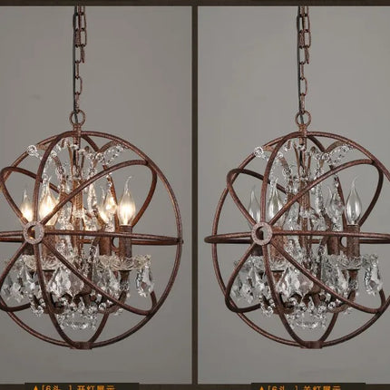 Lustre industriel vintage en fer et cristal — LZ4X9M2