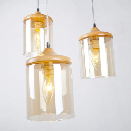 Suspension abat-jour simple en verre et bois — LZ4X9P