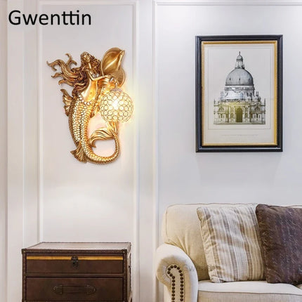 Applique murale sirène en résine européenne avec éclairage LED décoratif — LZ7XQ2