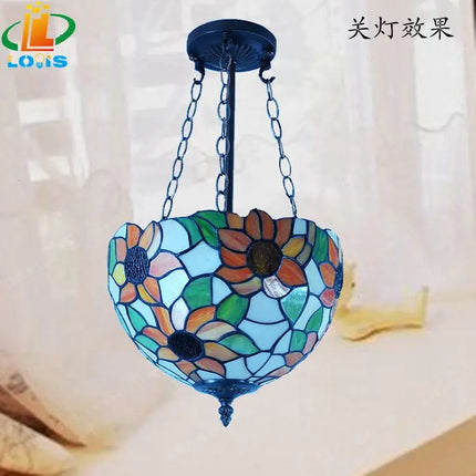 Lustre suspension tournesols en verre style Tiffany rétro — LZ7D9X
