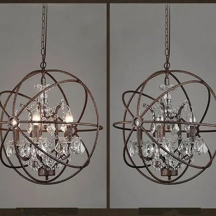 Lustre industriel vintage en fer et cristal — LZ4X9M2
