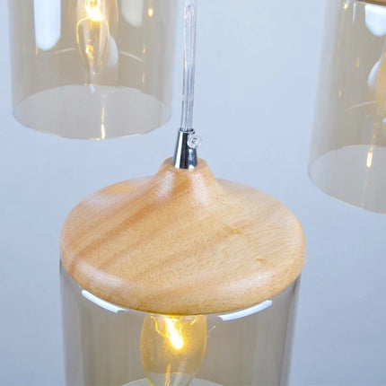 Suspension abat-jour simple en verre et bois — LZ4X9P