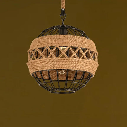 Lustre suspension rétro en corde de chanvre pour café et bar — LZ4X9M