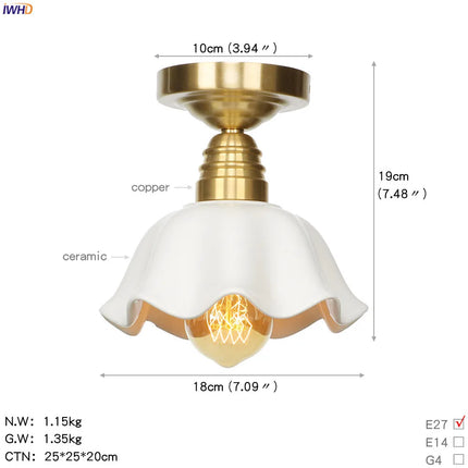Plafonnier LED en céramique style nordique avec finition cuivre — LZ4X9T2
