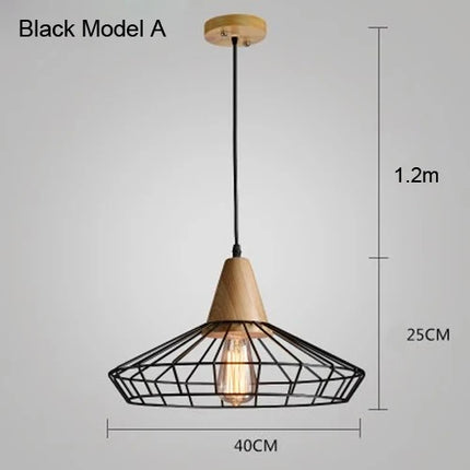 Suspension vintage en fer et bois pour éclairage intérieur — LZ7D9X