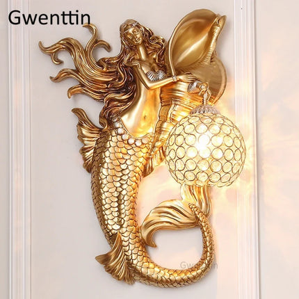 Applique murale sirène en résine européenne avec éclairage LED décoratif — LZ7XQ2