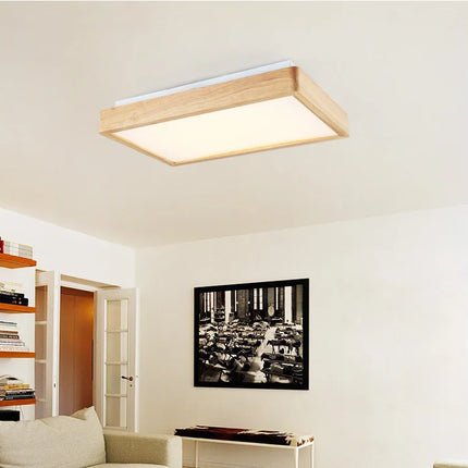 plafonnier led carré en bois grain de bois style nordique