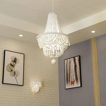 Lustre en bois à perles pour décoration intérieure élégante — LZ4N7Q2