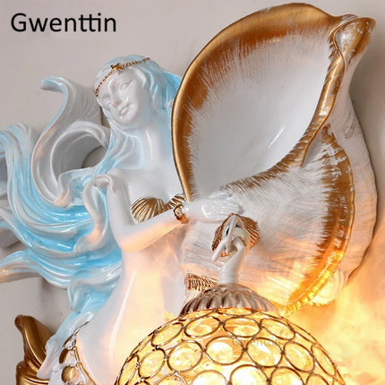 Applique murale sirène en résine européenne avec éclairage LED décoratif — LZ7XQ2