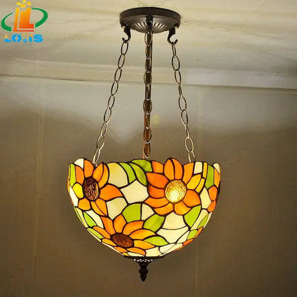Lustre suspension tournesols en verre style Tiffany rétro — LZ7D9X