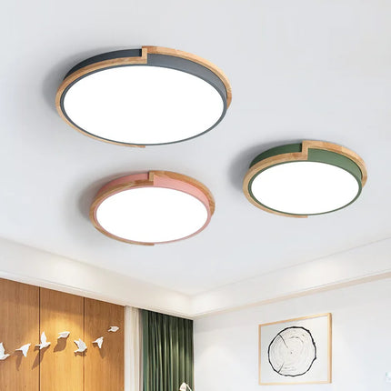 Plafonnier circulaire multicolore en bois avec télécommande — LZ7D4Q