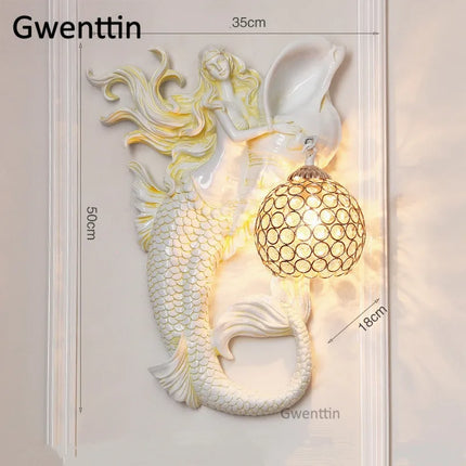 Applique murale sirène en résine européenne avec éclairage LED décoratif — LZ7XQ2