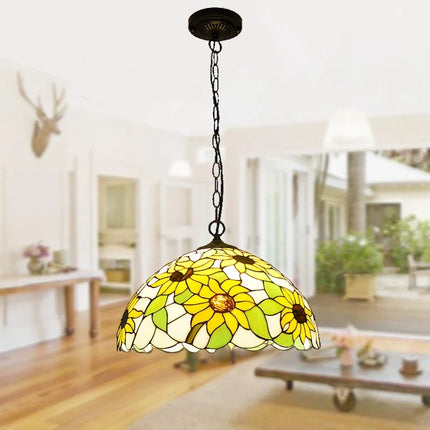 Lustre suspension en verre Tiffany à motifs tournesols — LZ4X9P2