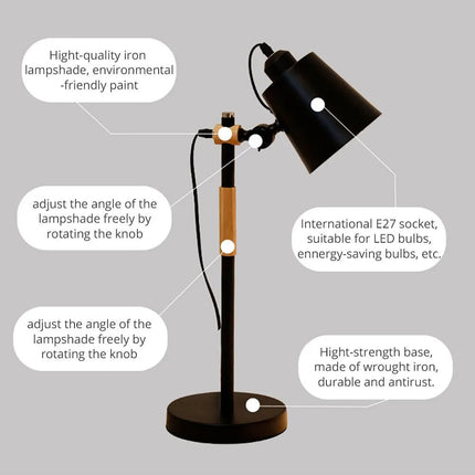 Lampe de bureau nordique en bois et métal moderne — LZ4X9T2