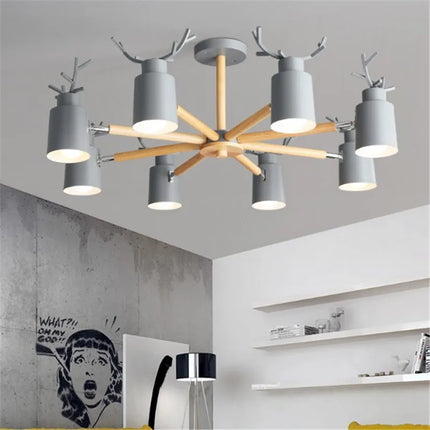 Plafonnier moderne en métal et bois avec abat-jour cerf — LZ4X9QJ