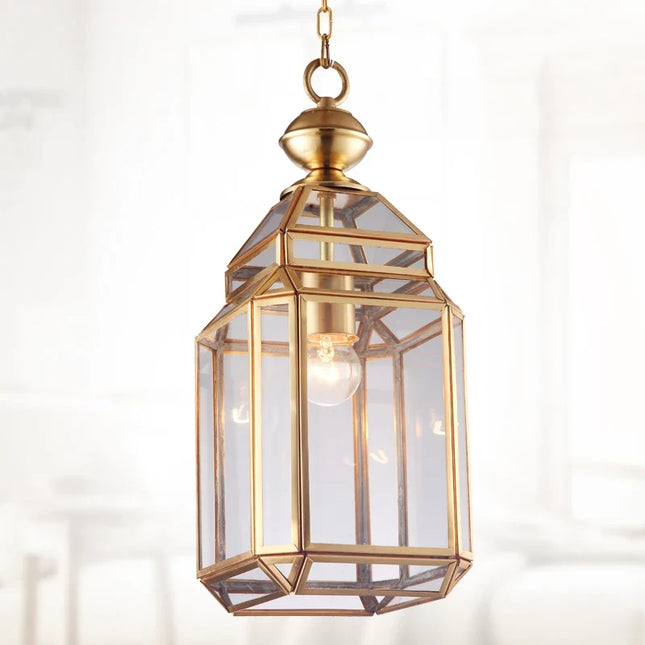 Suspension en cuivre avec abat-jour en verre style industriel et rustique — LZ4B7XQ