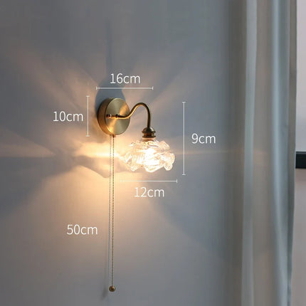 Applique murale fleur en verre avec chaîne interrupteur pour LED chambre et salle de bain — LZ4X9T