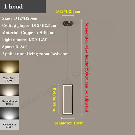 Lustre LED rectangulaire moderne en cuivre pour escalier et loft — LZ4X9P