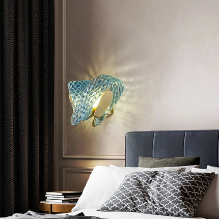 Applique murale art déco en cuivre et verre bleu élégant — LZ4Q9T1