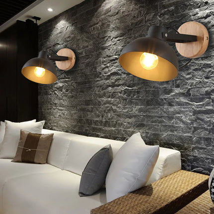 Applique murale industrielle nordique en bois avec lampe E27 LED — LZ4X9M2
