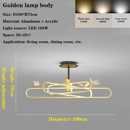 Lustre LED moderne rétractable motif libellule style nordique — LZ4X9T2