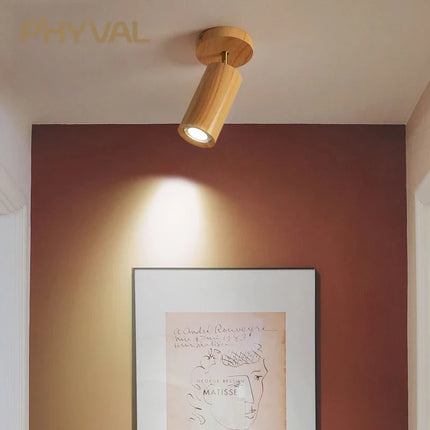 Plafonnier LED à spots sur rail style nordique en bois pour salon et magasin — LZ4X9T2
