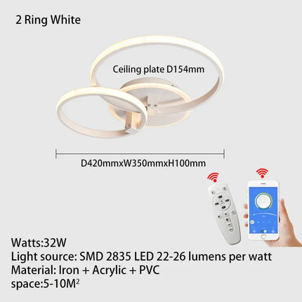 Lustre Led moderne anneau Led plafonniers salon chambre lumières plafond noir/blanc 1-5 anneau d'éclairage APP/lustre à distance