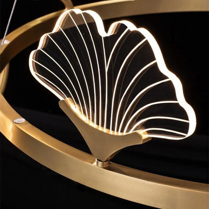 Lustre cuivre simple à LED avec design feuilles style chinois — LZ4M7Q2