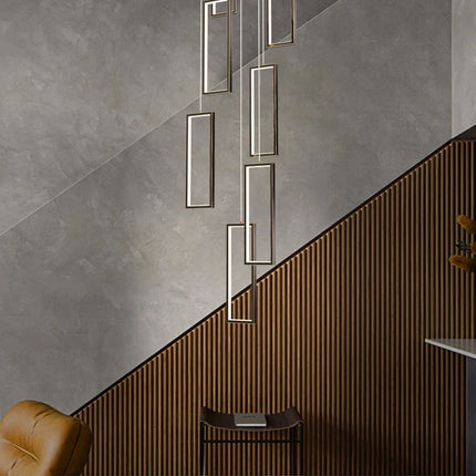 Lustre LED rectangulaire moderne en cuivre pour escalier et loft — LZ4X9P