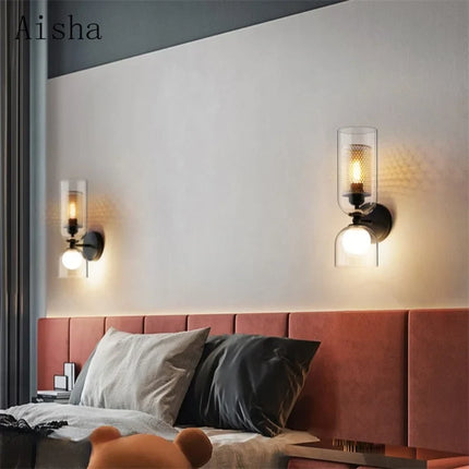 Applique murale double tête en verre rétro avec éclairage créatif — LZ4P9XQ