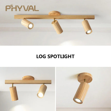 Plafonnier LED à spots sur rail style nordique en bois pour salon et magasin — LZ4X9T2