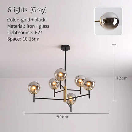 Lustre suspension industriel nordique 6 lumières ampoules en verre à bulles — LZ4X9T