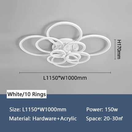 lustre moderne à anneaux circulaires avec éclairage led