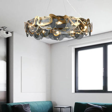 Lustre rond en verre et fer pour éclairage intérieur — LZ4D9Q7